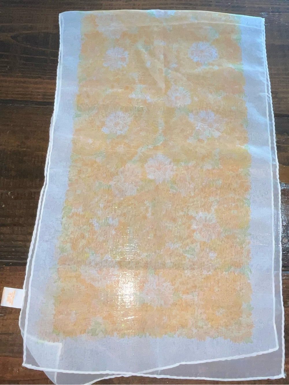 Orange and White Flower Pattern Chiffon/Polyester Scarf Japan 42 1/2” x 13”